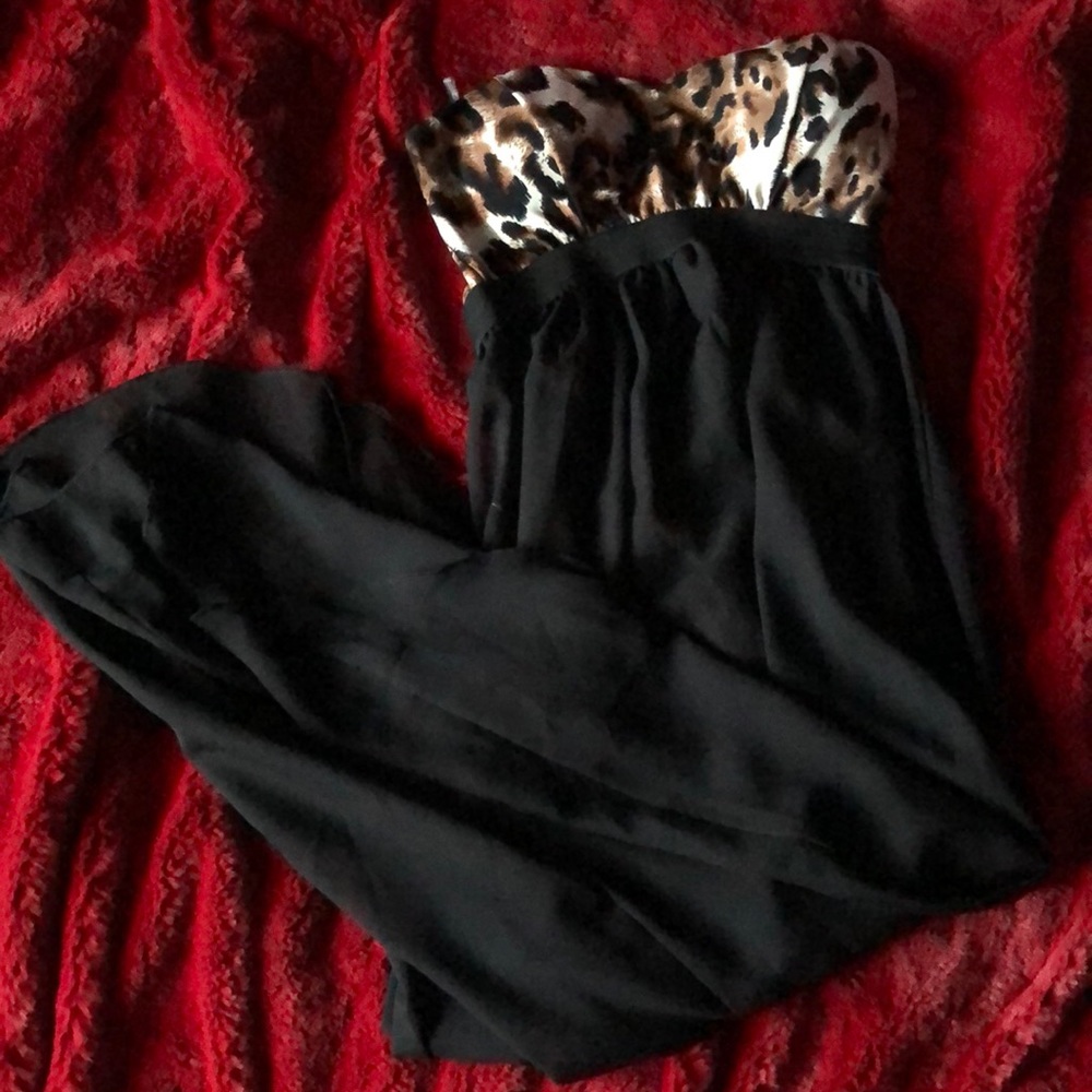 leopard print high-low dress.